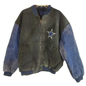 Dallas Cowboys Leather Bomber Jacket NFL‎ Game Day Blue Star Logo Men's Large